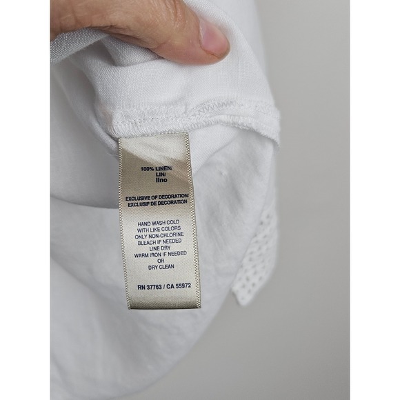 Rafaella Women's Tunic 100% Linen V neck 3/4 Crochet Sleeve Boho top Sz SP - Picture 6 of 7